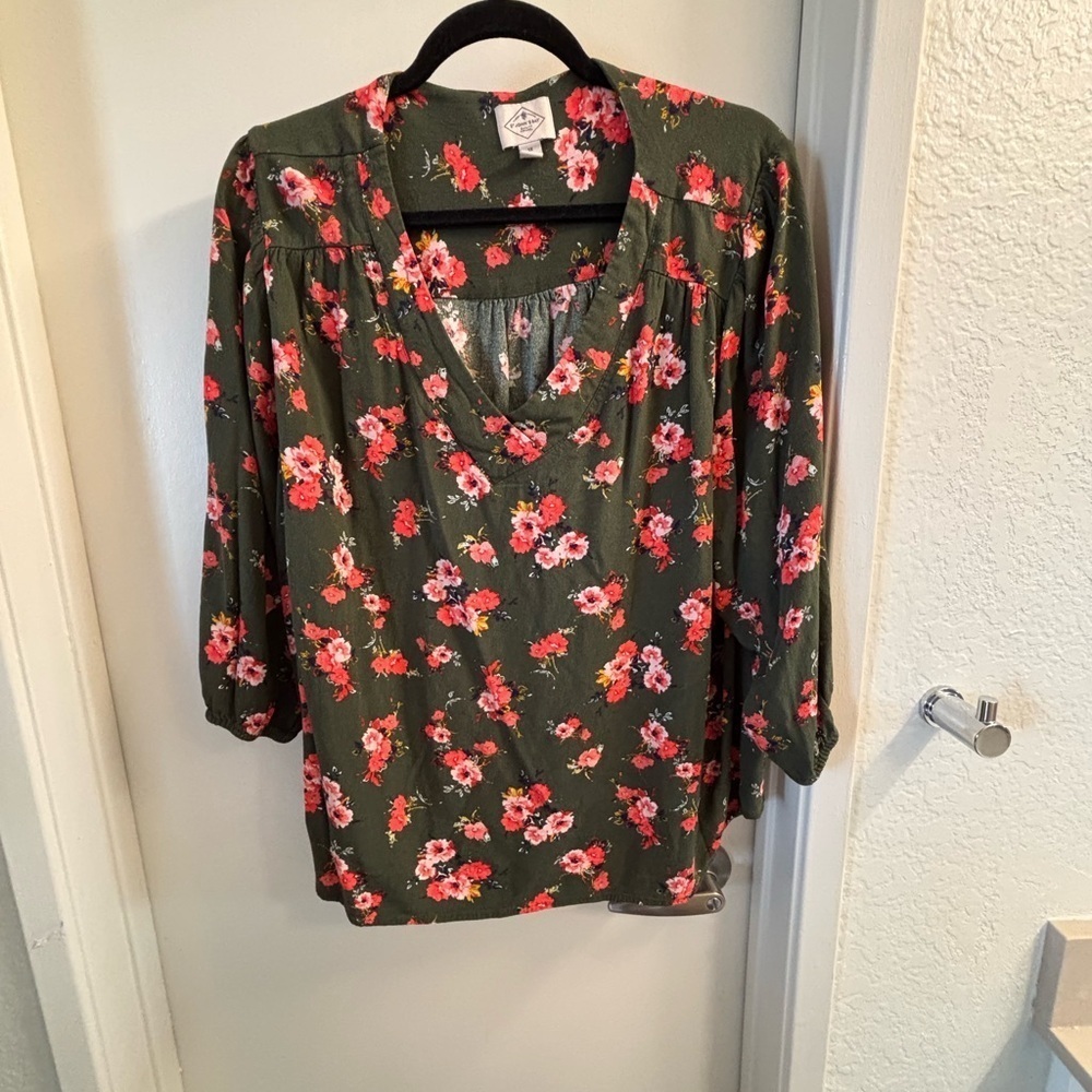 St. John's Bay Floral Blouse - Olive and Rose - Picture 2 of 4